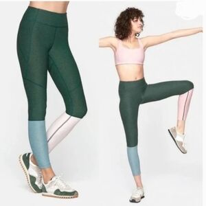 Outdoor Voices Tricolor Dipped Warmup Legging Hunter Green Blue Pink XL, NWOT